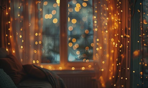 Bokeh lights in warm tones casting a soft glow in a cozy indoor setting AI generated