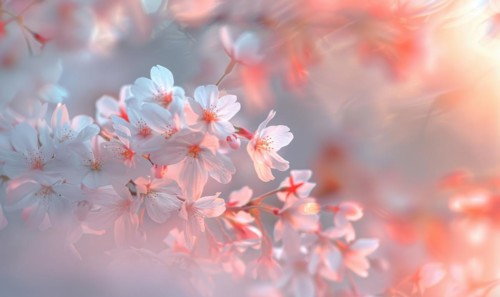 Cherry blossom petals in the breeze, floral background, soft focus, blurred background AI generated