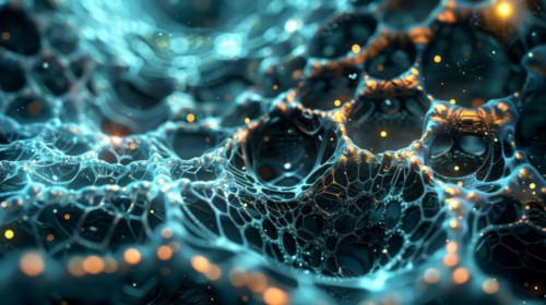 Futuristic blue neon network with glowing particles and dynamic connections, ai generated, AI