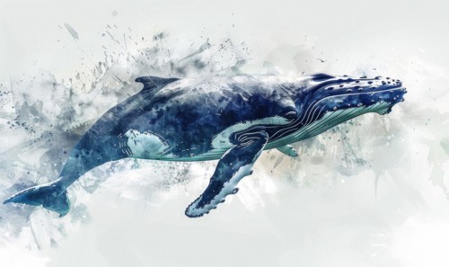 Watercolor illustration of a humpback whale in the ocean AI generated