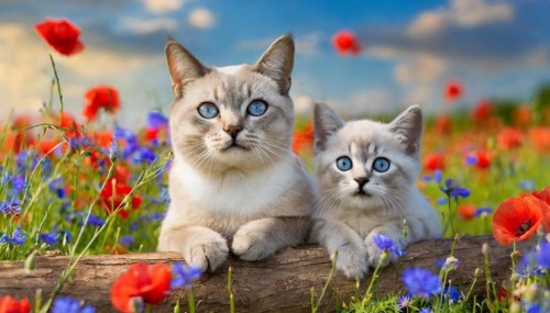 KI generated, animal, animals, mammal, mammals, cat, felidae (Felis catus), a cat and a kitten