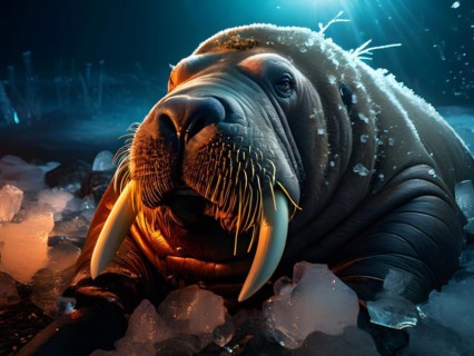 Walrus lounging on coastal ice, AI generated