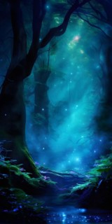 AI generated ethereal mystical forest scene with digital glow effects