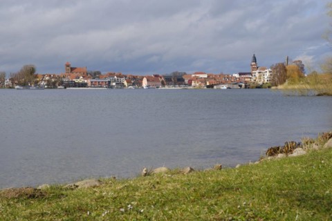 Town view Waren with church St. Georgen and church St. Marien, Mueritzsee, Waren, Mueritz,