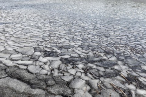 Winter, ice pattern formation, Chateauguay River, Province of Quebec, Canada, North America