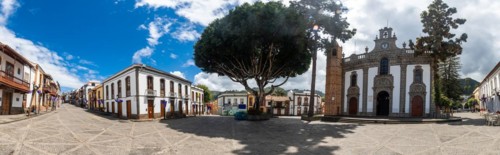 Panoramic of the beautiful streets in the square next to the Basilica of Nuestra Senora del Pino in