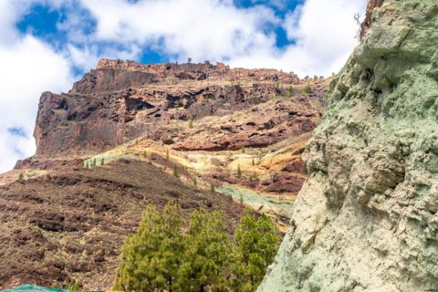 Beautiful landscape in the natural monument at the Azulejos de Veneguera or Rainbow Rocks in Mogan,