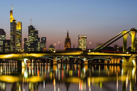 Skyline, Floesserbruecke, banking district, Frankfurt am Main, Hesse, Germany, Europe
