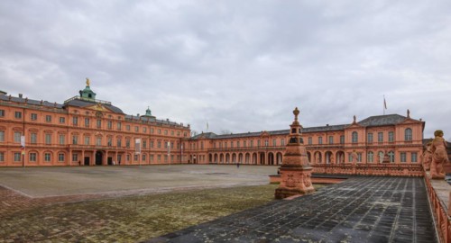 Court of honour baroque three-winged complex Rastatt Palace, former residence of the Margraves of