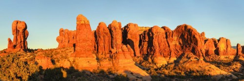 Sandstone formations at sunset, Arches National Park, Utah, USA, Arches National Park, Utah, USA,