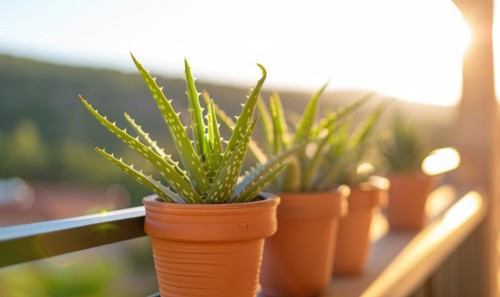 Aloe vera leaves in a pot, closeup view AI generated