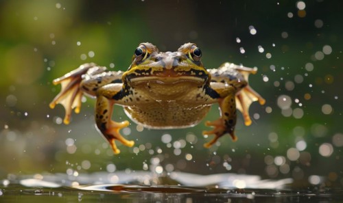 Close-up of Rana arvalis in mid-jump AI generated