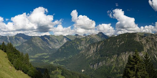 Mountain panorama from Soellereck to Hoefats, 2259m, Allgaeu Alps, Allgaeu, Bavaria, Germany,