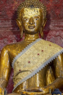 Golden Buddha statue, Bhumispara-mudra, Buddha Gautama at the moment of enlightenment, Wat Long