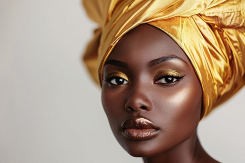 Beautiful black african american woman with golden turban. KI generiert, generiert, AI generated