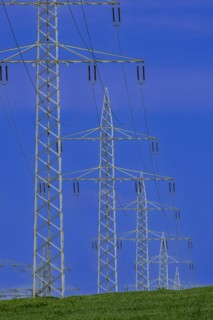 Power pylons with high-voltage lines at the Avacon substation in Helmstedt, Helmstedt, Lower