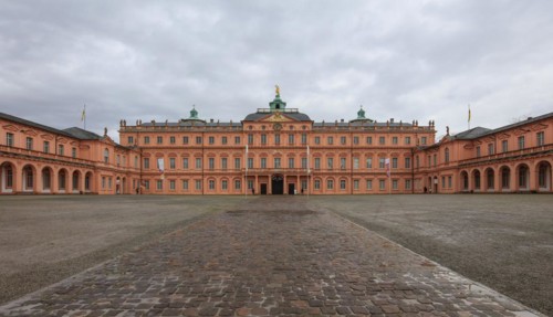 Court of honour baroque three-winged complex Rastatt Palace, former residence of the Margraves of