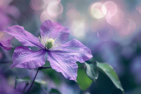 Close up of beautiful purple Clematis flower. KI generiert, generiert, AI generated