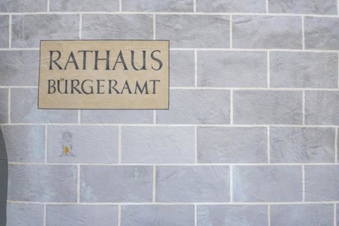 Citizens' office in the historic town hall on the market square of Wangen im Allgaeu, Upper Swabia,