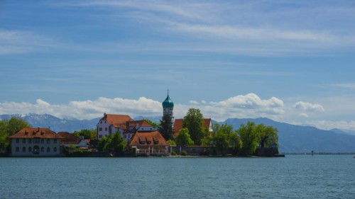 Baroque Church of St George and Castle, moated castle, Lake Constance, Bavaria, Germany, Europe