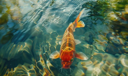 Close-up of colorful koi fish swimming in the clear waters of a spring lake AI generated
