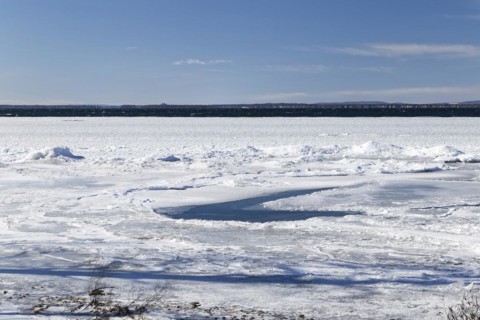 Winter, pack ice in the Saint Lawrence River, Province of Quebec, Canada, North America