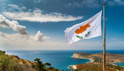 The flag of Cyprus flutters in the wind