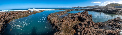 Panoramic view of the Las Salinas de Agaete natural pools in Puerto de Las Nieves in Gran Canaria,