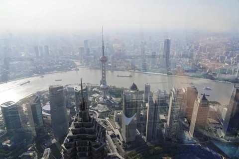 View from the 632 metre high Shanghai Tower, nicknamed The Twist, Shanghai, People's Republic of