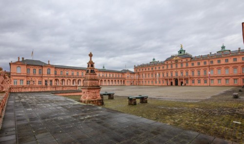 Court of honour baroque three-winged complex Rastatt Palace, former residence of the Margraves of