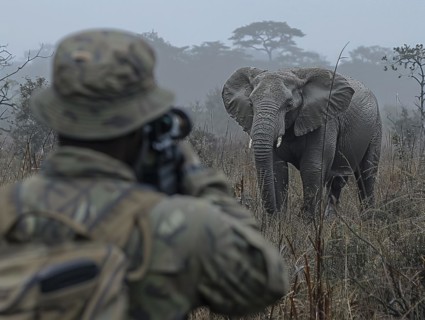 Elephant hunting in Africa, AI generated