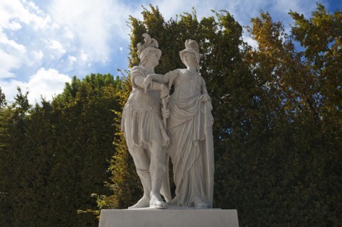 Baroque sculptures: Mars and Minerva, Schoenbrunn Palace Park, Schoenbrunn, Vienna, Austria, Europe