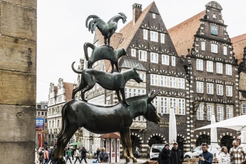 Bremen Town Musicians, bronze sculpture, artist Gerhard Marcks, Hanseatic City of Bremen, Germany,