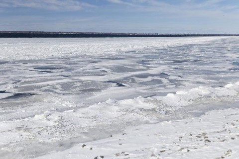 Winter, pack ice in the Saint Lawrence River, Province of Quebec, Canada, North America
