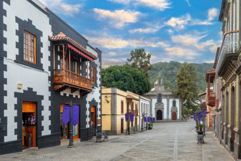Beautiful streets in the square next to the Basilica of Nuestra Senora del Pino in the municipality