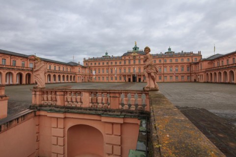 Court of honour baroque three-winged complex Rastatt Palace, former residence of the Margraves of