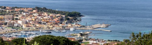 View of the town and harbour, panoramic view, Palau, Sardinia, Italy, Oceania