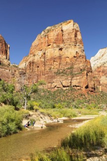 Virgin River and Angel's Landing, Zion National Park, Colorado Plateau, Utah, USA, Zion National