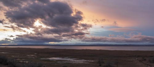 Sunset at Lake Neusiedl, Lake Neusiedl National Park, Burgenland, Austria, Europe