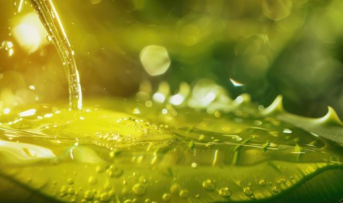 Close-up of aloe vera gel being extracted and blended with botanical oils and essences AI generated