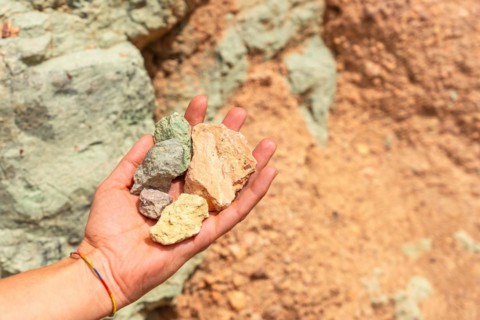 Detail of the colors of the stones in the Natural Monument Azulejos de Veneguera or Rainbow Rocks