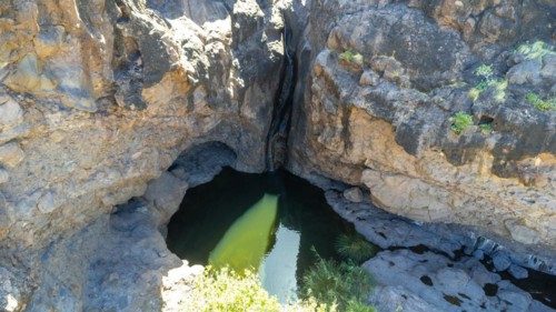 Aerial view of Charco Azul in the Podemos to Agaete in Gran Canaria, Canary Islands