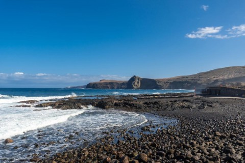 Beach near the Las Salinas de Agaete natural pools in Puerto de Las Nieves in Gran Canaria, Spain,