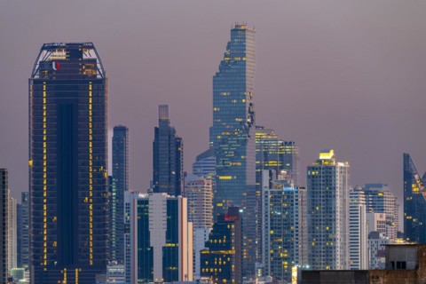 Panorama from Golden Mount, skyline of Bangkok, Thailand, Asia