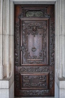 Historic house portal in the old town centre of Isny im Allgaeu, Baden-Wuerttemberg, Germany,