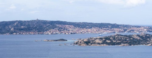 View of the coast at La Maddalena, panoramic photo, Palau, Sardinia, Italy, Oceania