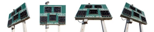 High school scoreboard set at various angles isolated on a white background