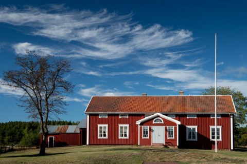 Falun red or Swedish red painted houses, farm, Geta, Aland, or Aland Islands, Gulf of Bothnia,