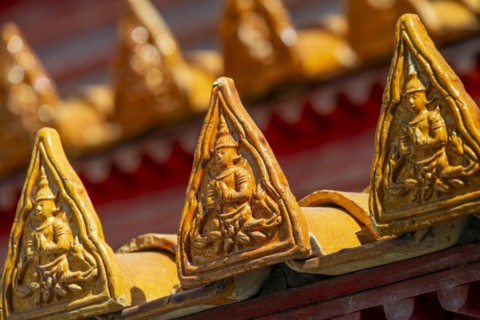 Roof decoration at Wat Benchamabophit, marble temple, Bangkok, Thailand, Asia
