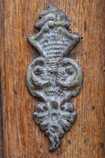 Application on wood, antiqued door fitting on a historic front door, Old Town Lindau (Lake